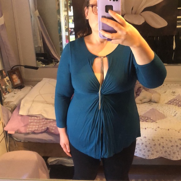 Women’s sexy top with very low plunging neckline, with sexy attached bedazzle - Picture 4 of 6